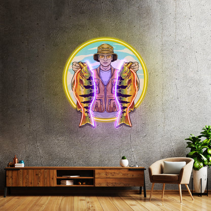 Fisherman Holding Peacock Bass Led Neon Sign Light Custom Led Signs