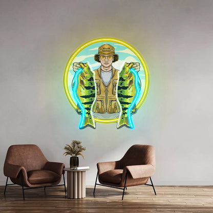 Fisherman Holding Peacock Bass Led Neon Sign Light Custom Led Signs