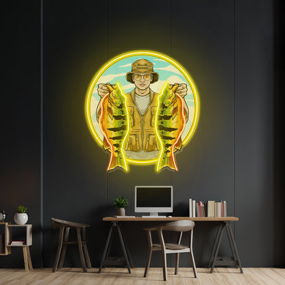 Fisherman Holding Peacock Bass Led Neon Sign Light Custom Led Signs