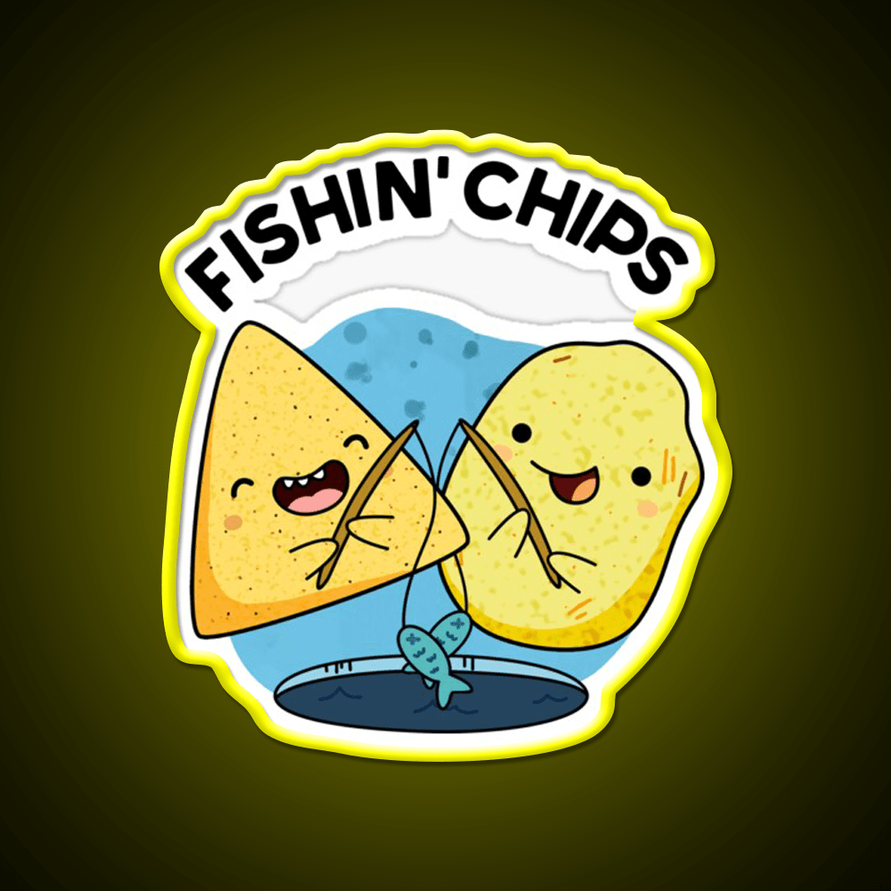 Fishin Chips Funny Food Puns Snack Food Led Neon Sign Rgb Color - Shineneon