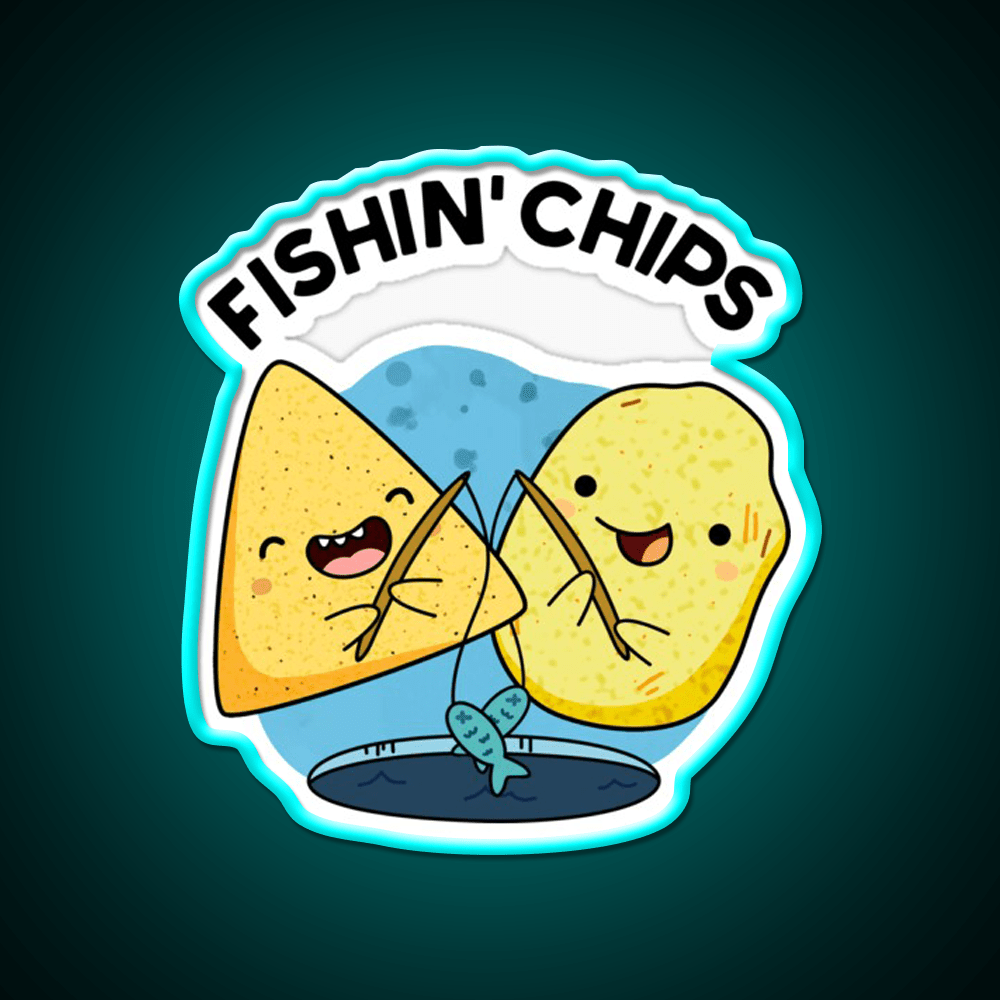 Fishin Chips Funny Food Puns Snack Food Led Neon Sign Rgb Color - Shineneon