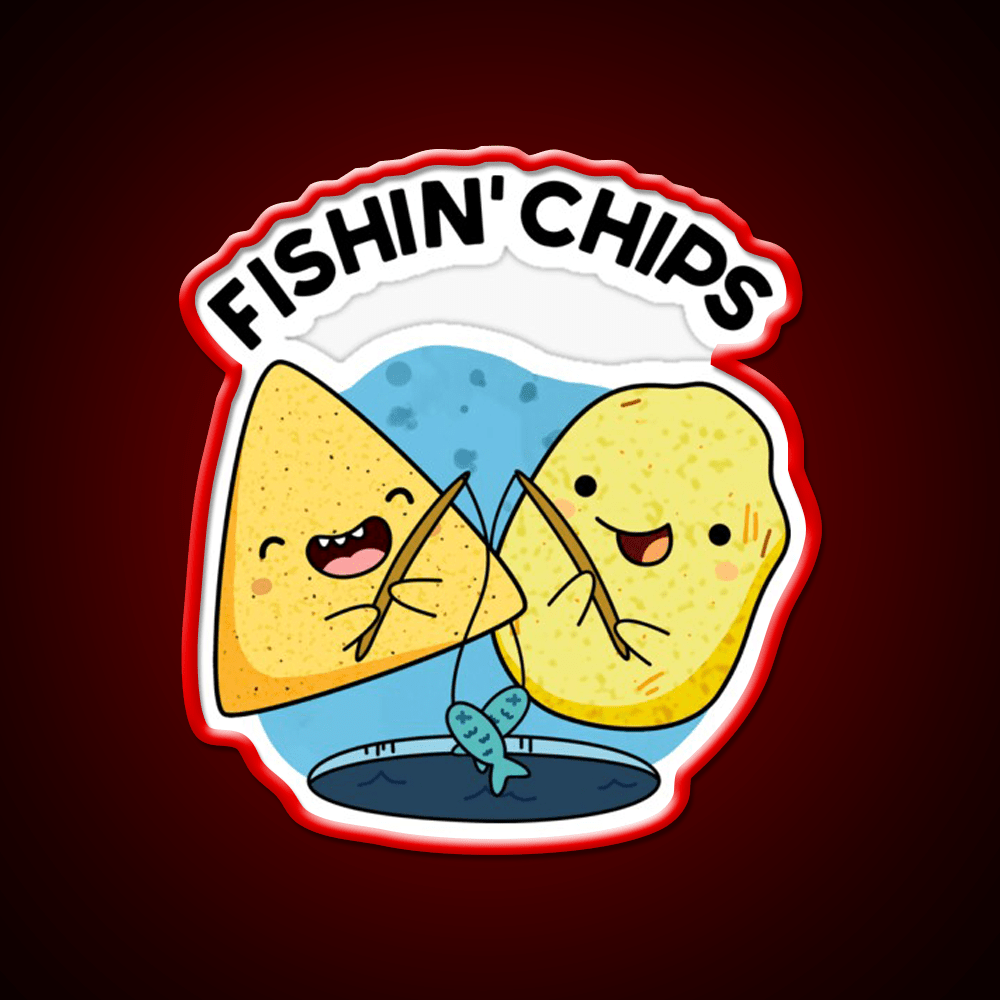 Fishin Chips Funny Food Puns Snack Food Led Neon Sign Rgb Color - Shineneon