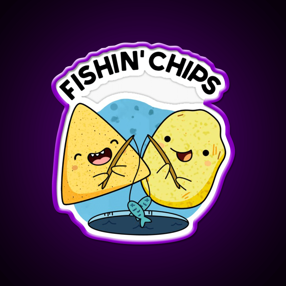 Fishin Chips Funny Food Puns Snack Food Led Neon Sign Rgb Color - Shineneon