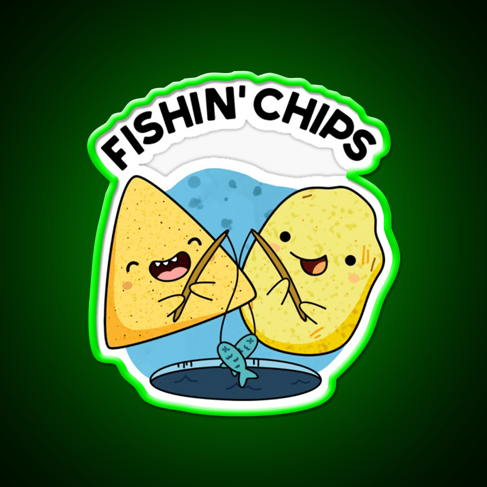 Fishin Chips Funny Food Puns Snack Food Led Neon Sign Rgb Color - Shineneon