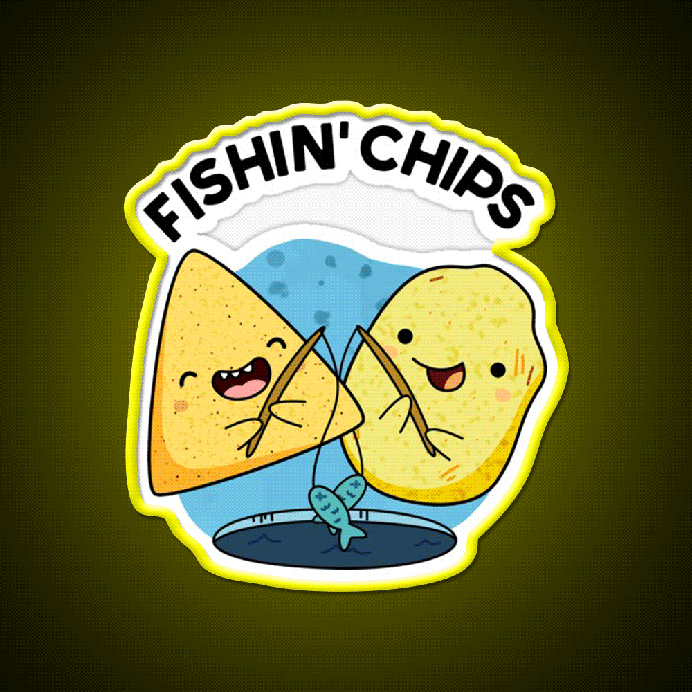 Fishin Chips Funny Food Puns Snack Food Led Neon Sign Rgb Color - Custom LED neon sign front view