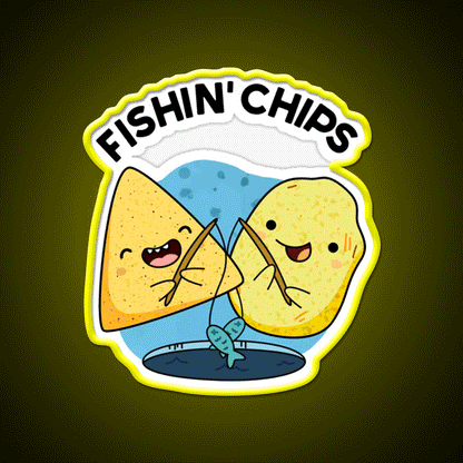 Fishin Chips Funny Food Puns Snack Food Led Neon Sign Rgb Color - Custom LED neon sign front view