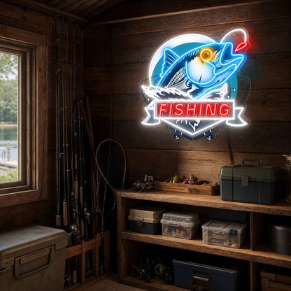 Fishing Fish Badge Man Cave LED Neon Sign - Shineneon