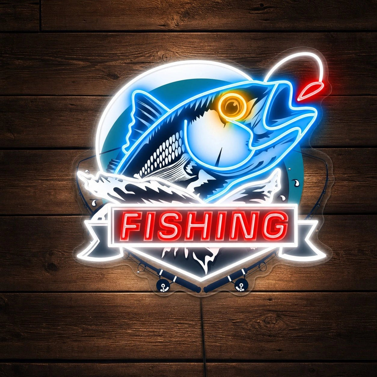 Fishing Fish Badge Man Cave LED Neon Sign - Shineneon