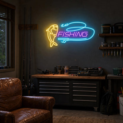 Fishing Fish Hook And Rod LED Neon Sign real lifestyle scene