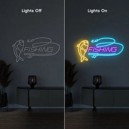 Fishing Fish Hook And Rod LED Neon Sign - Shineneon