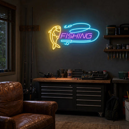 Fishing Fish Hook And Rod LED Neon Sign - Shineneon
