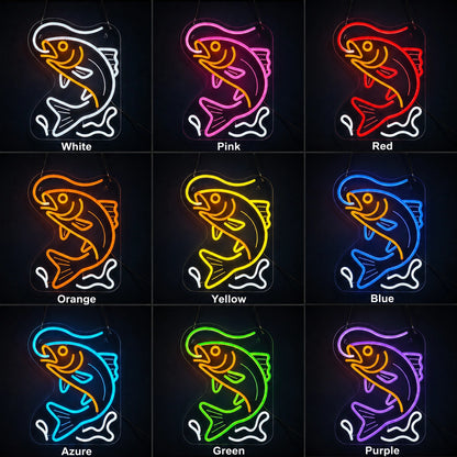 Fishing Fish Outline LED Neon Sign day and night comparison
