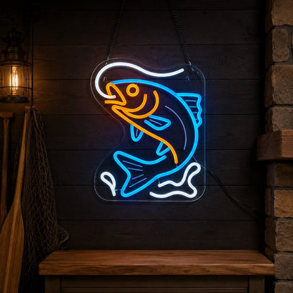 Fishing Fish Outline LED Neon Sign - Shineneon