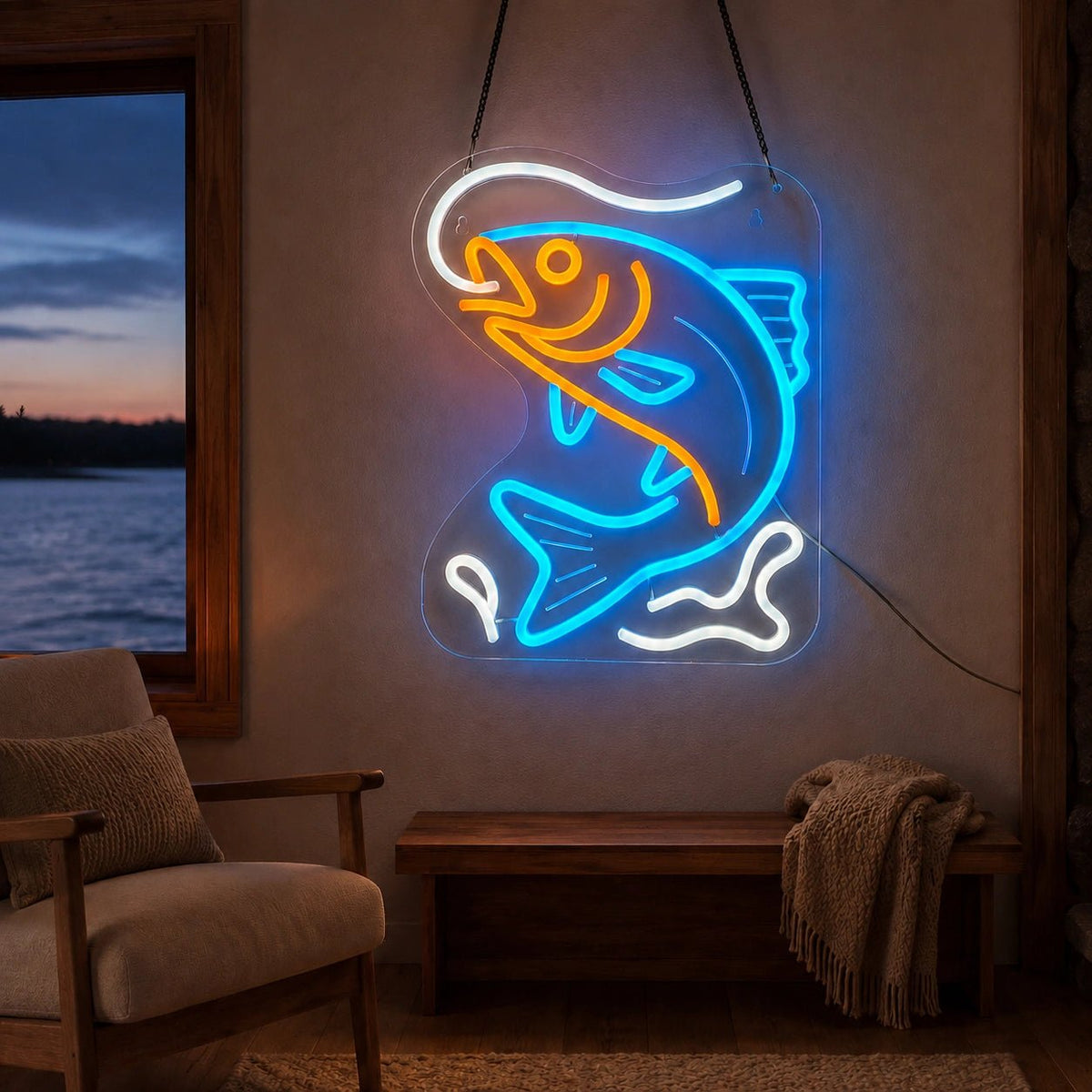 Fishing Fish Outline LED Neon Sign - Shineneon