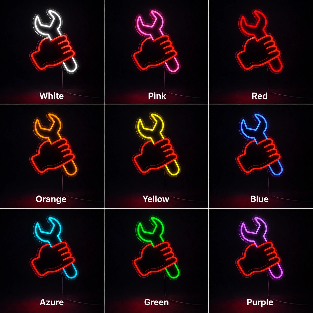 Fist Holding Wrench LED Neon Sign color grid