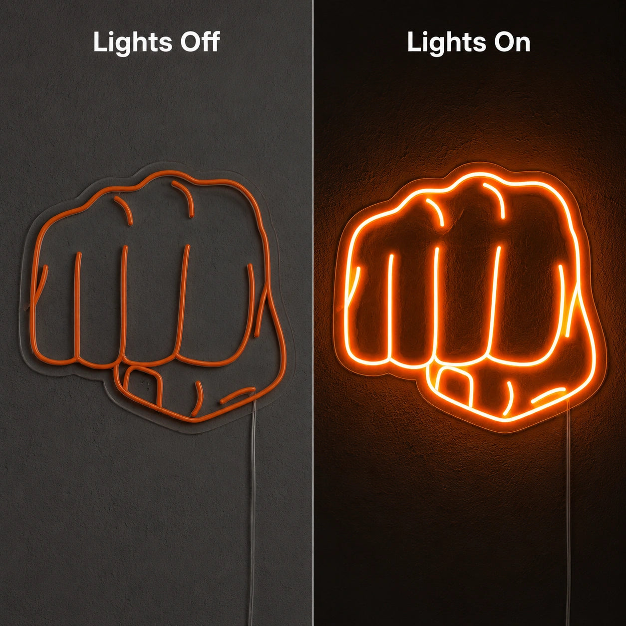 Fist Punch Neon Sign LED Neon Sign day and night comparison