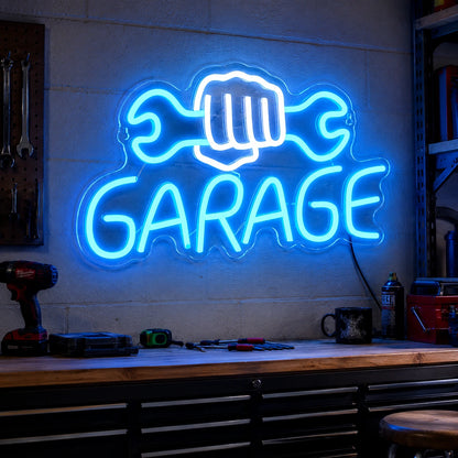 Fist Wrench Garage Neon Sign LED Neon Sign real lifestyle scene