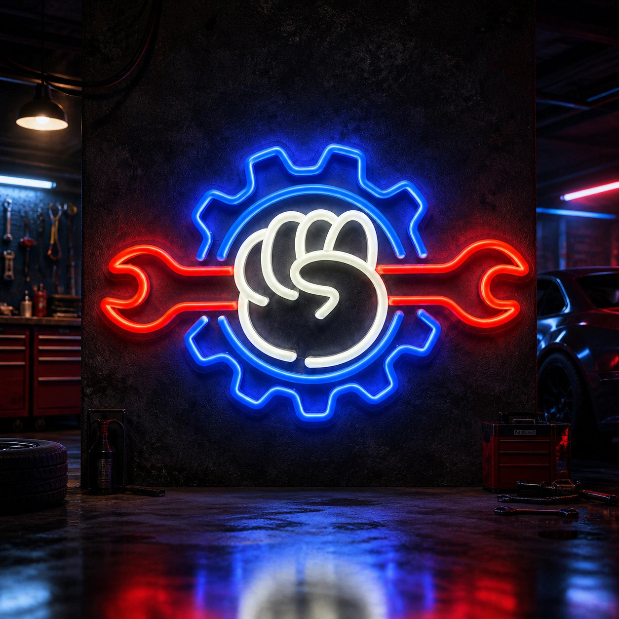 Fist Wrench Gear Vintage LED Neon Sign high-converting product image