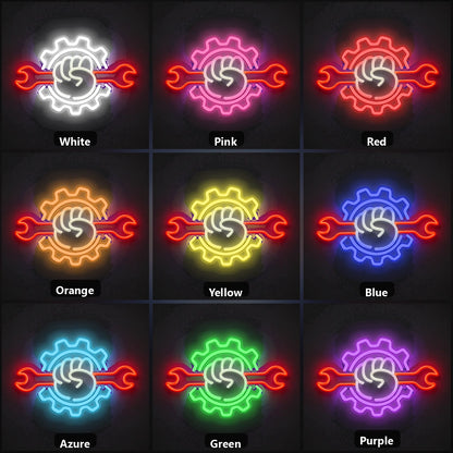 Fist Wrench Gear Vintage LED Neon Sign color grid