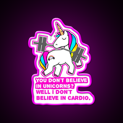 Fitness Barbell Unicorn Cardio Funny Gym Fitness Led Neon Sign Rgb Color - Neon sign mounted on wall in room