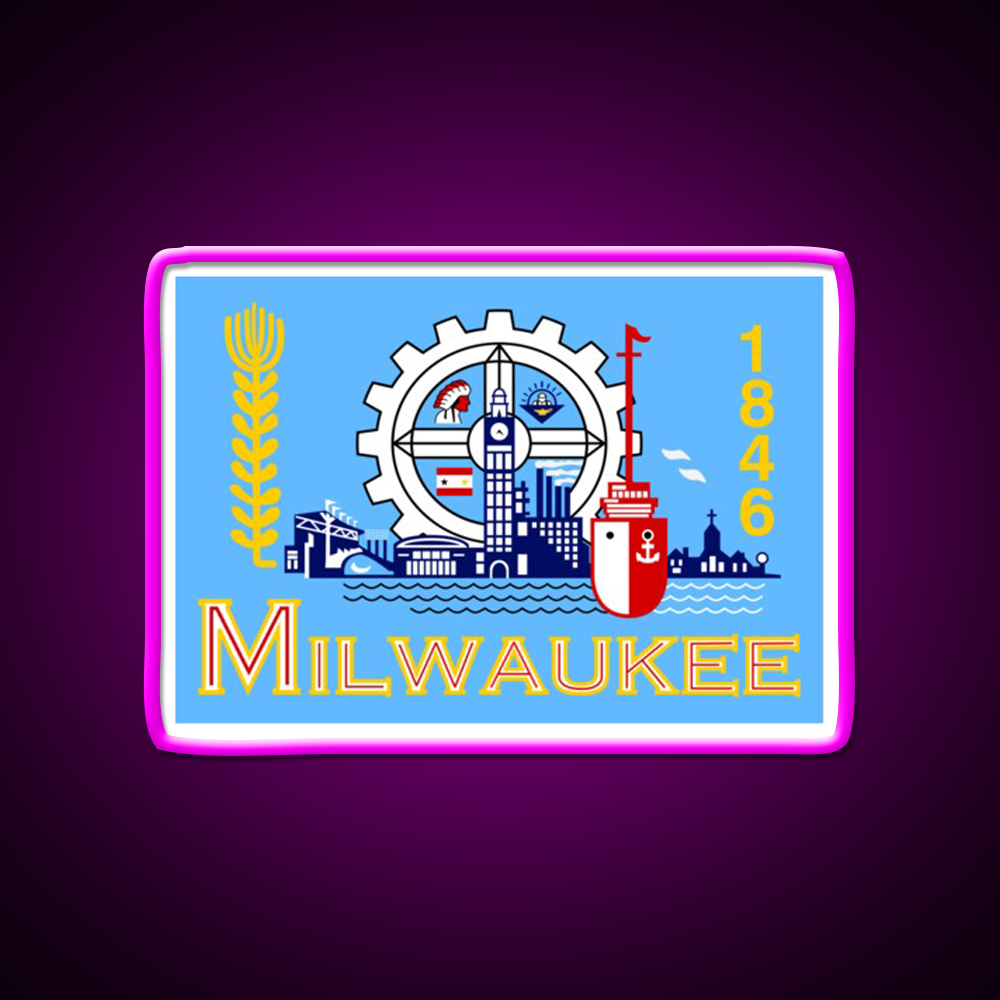 Flag Of Milwaukee Beer Bar Decor Led Neon Sign Rgb Color - Neon sign mounted on wall in room