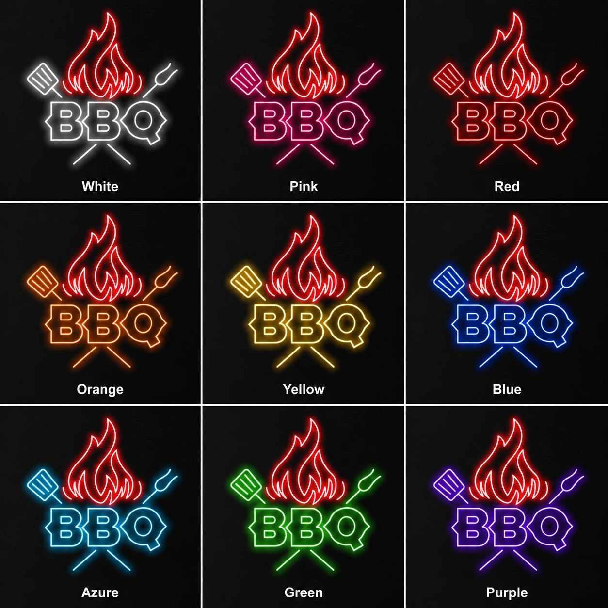 Flame BBQ Neon Sign LED Neon Sign color grid