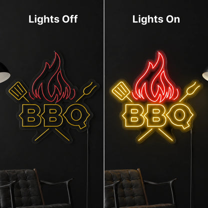 Flame BBQ Neon Sign LED Neon Sign day and night comparison