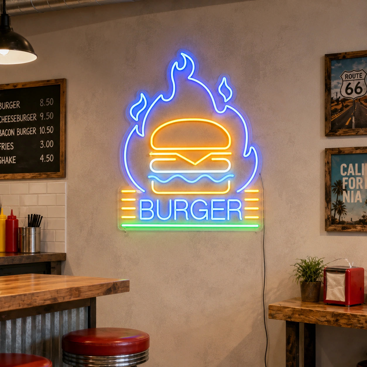 Flame Burger Neon Sign LED Neon Sign real lifestyle scene