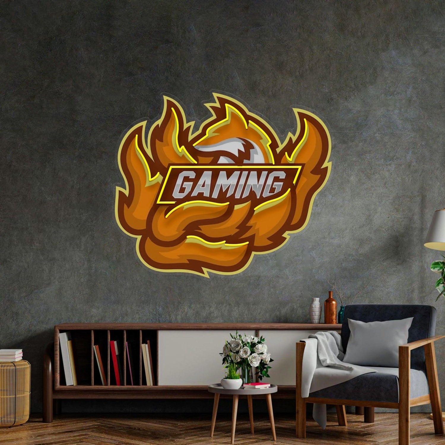 Flame Fox Gamer Uv Printed Led Neon Sign Gaming Room Decor | Shineneon