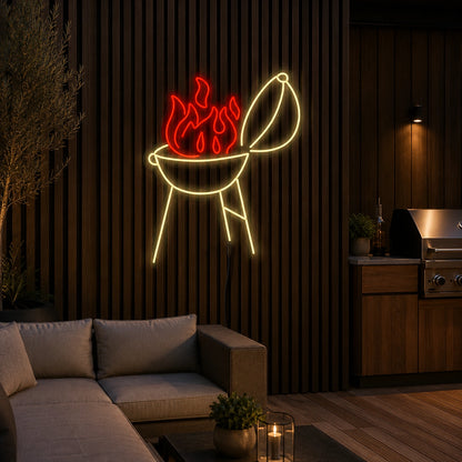 Flaming BBQ Grill LED Neon Sign color grid