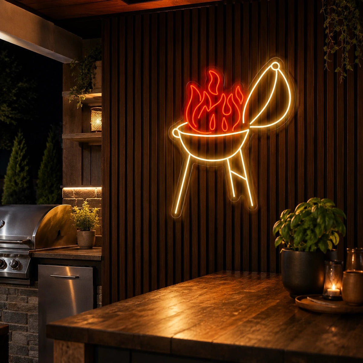 Flaming BBQ Grill LED Neon Sign - Shineneon