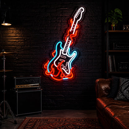 Flaming Electric Guitar Garage Neon Sign Vintage LED Neon Sign real lifestyle scene