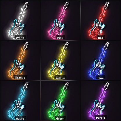 Flaming Electric Guitar Garage Neon Sign Vintage LED Neon Sign color grid