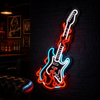 Flaming Electric Guitar Garage Neon Sign Vintage LED Neon Sign - Shineneon
