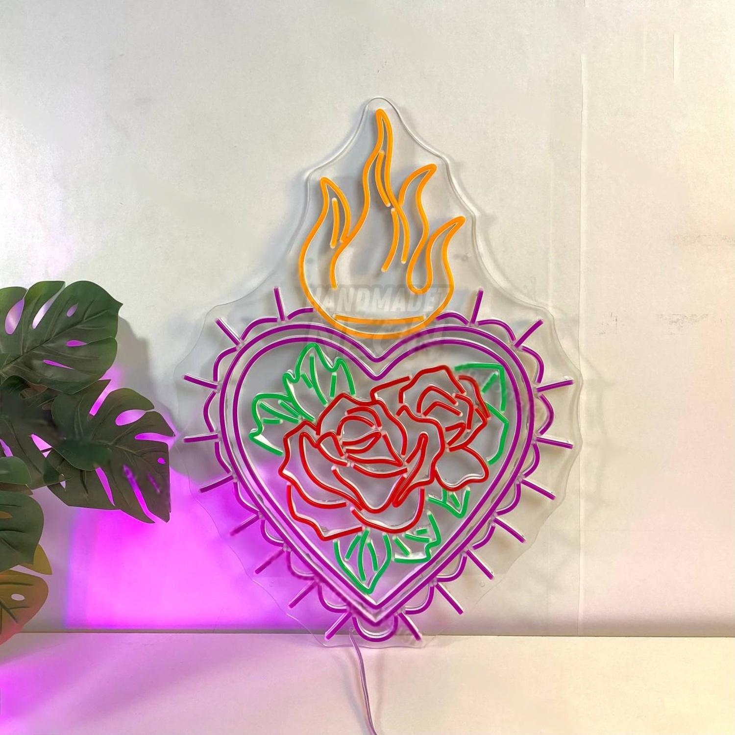 Flaming Heart Rose Flower Led Neon Sign Flower Led Neon Sign | Shineneon