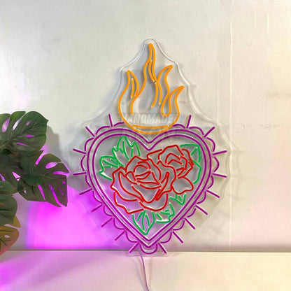 Flaming Heart Rose Flower Led Neon Sign Flower Led Neon Sign | Shineneon