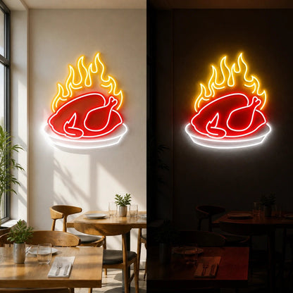 Flaming Roast Chicken Vintage LED Neon Sign - Shineneon