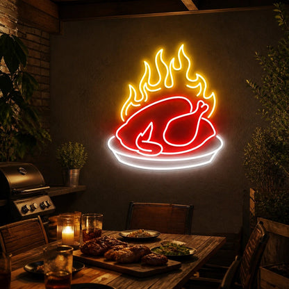 Flaming Roast Chicken Vintage LED Neon Sign - Shineneon