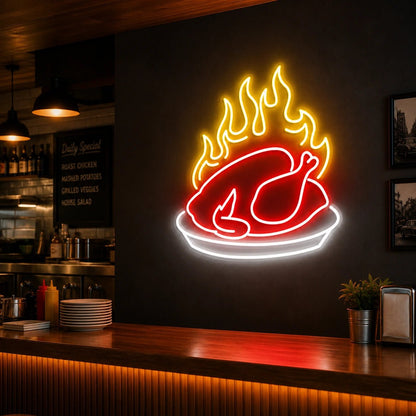 Flaming Roast Chicken Vintage LED Neon Sign - Shineneon