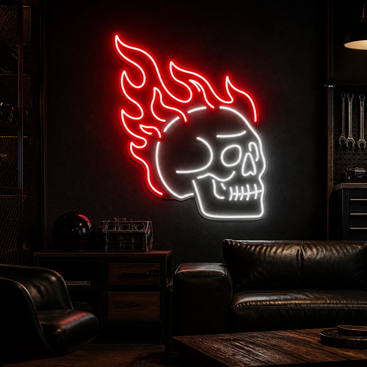 Flaming Skull LED Neon Sign Home Bar Wall Decoration high-converting product image