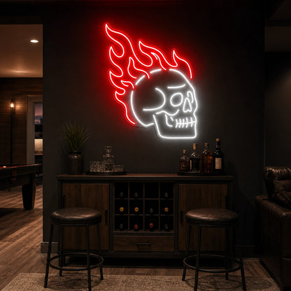 Flaming Skull LED Neon Sign Home Bar Wall Decoration real lifestyle scene
