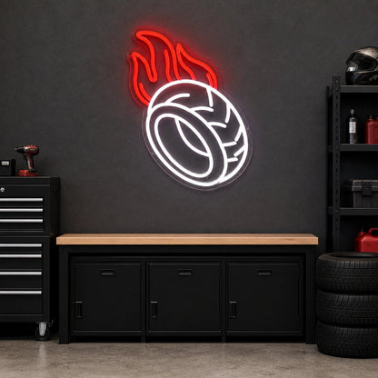 Flaming Tire Vintage LED Neon Sign - Shineneon