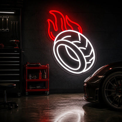 Flaming Tire Vintage LED Neon Sign - Shineneon