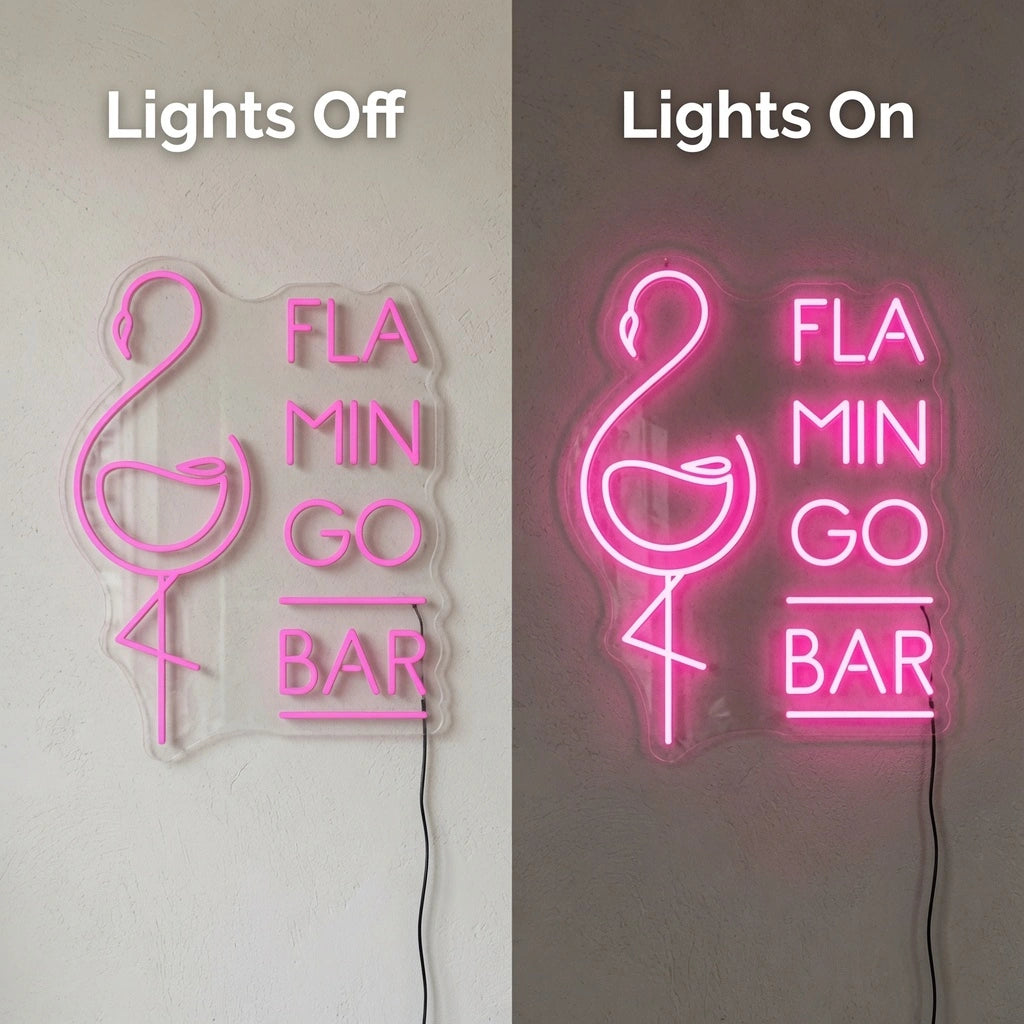 Flamingo Bar LED Neon Sign - 06 Day Night Comparison