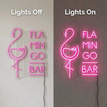 Flamingo Bar LED Neon Sign - 06 Day Night Comparison