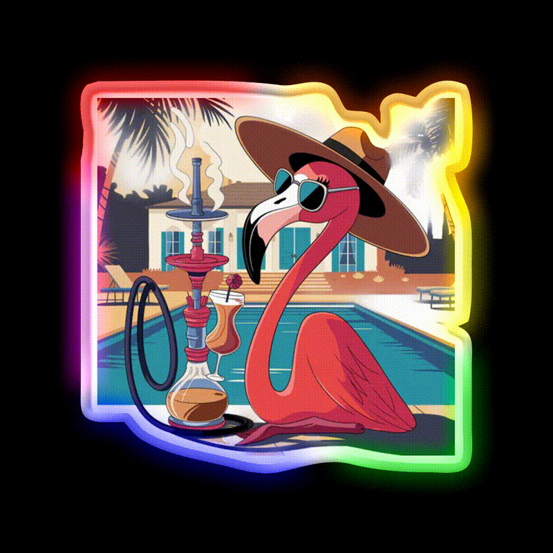 Flamingo Cocktail Bar Decor Led Neon Sign Rgb Color - LED neon sign close-up detail