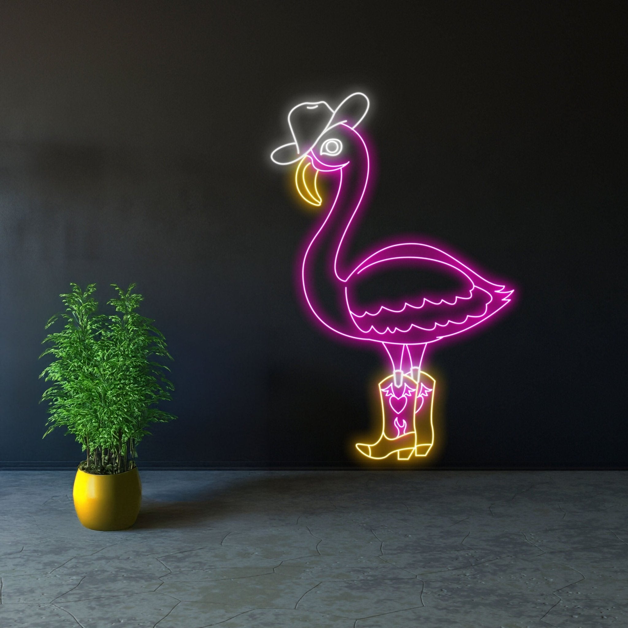 Flamingo Cowboy Neon Sign Flamingo Decor - Shineneon
