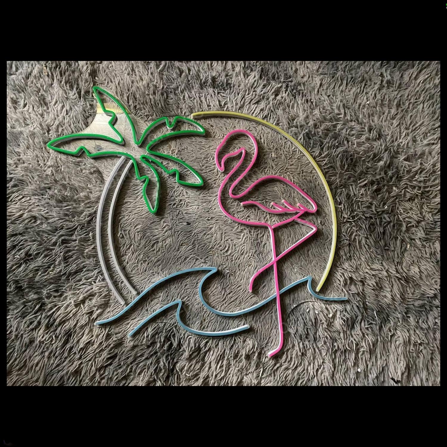 Flamingo Palm Tree Multicolor Led Neon Sign For Tropical Home Bar Decor | Shineneon