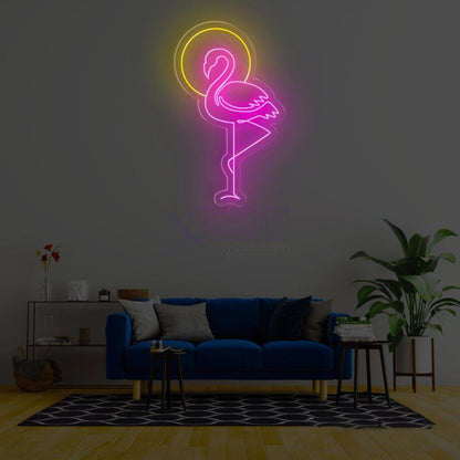 Flamingo Sun Blue Yellow Ring Led Neon Sign For Commercial Home Decor | Shineneon