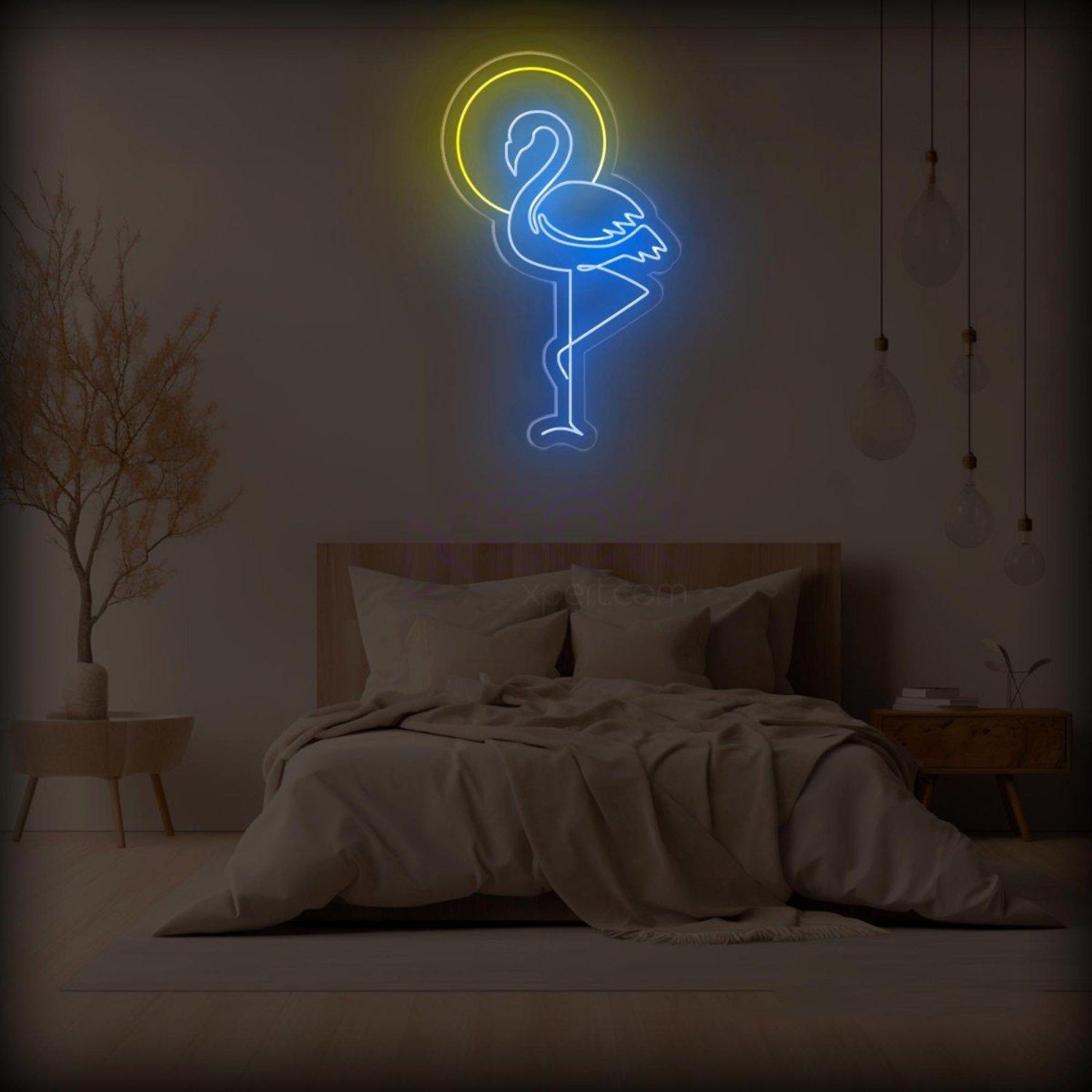 Flamingo Sun Blue Yellow Ring Led Neon Sign For Commercial Home Decor | Shineneon